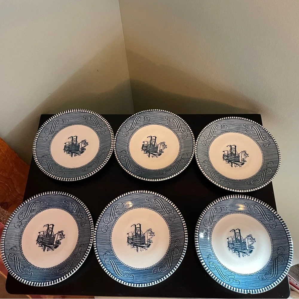 Currier and Ives Saucers with Steamboat 